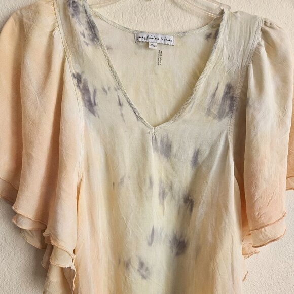 Young Fabulous Cottage Core Boho Chic tie dye Hippie Flowy Fairy sleeve V-neck S - Picture 1 of 6